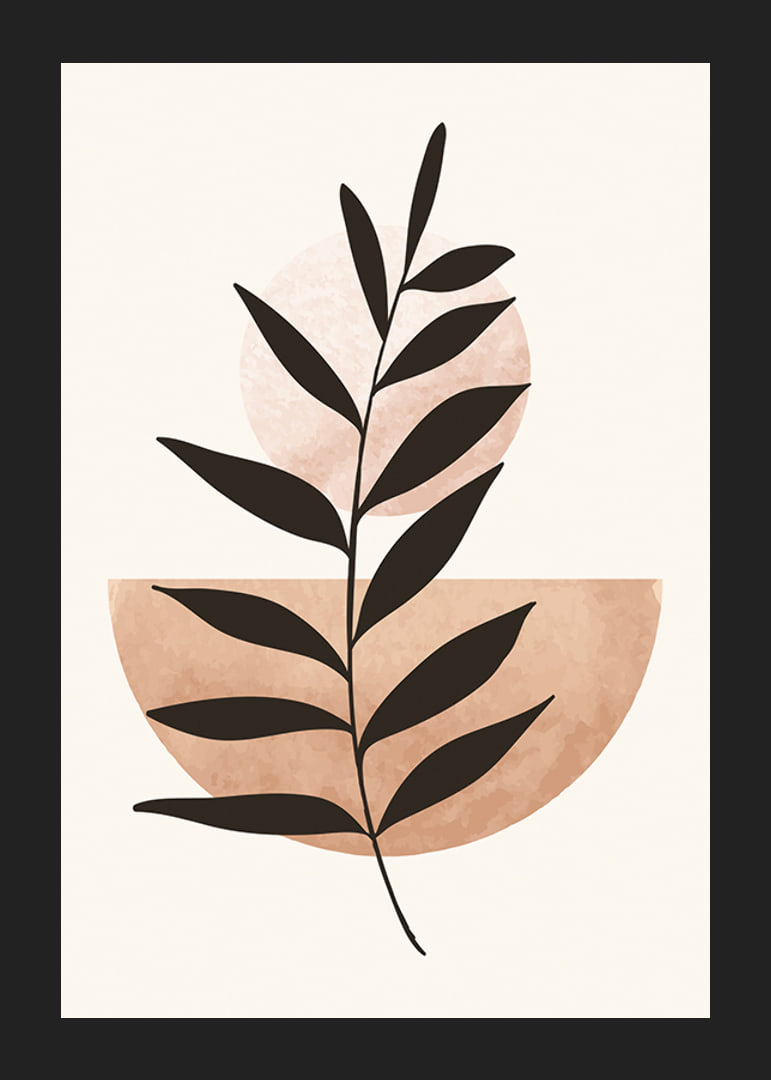 Abstract plant silhouette against circle and semicircle in beige-12