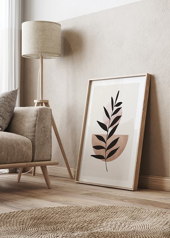 Abstract plant silhouette against circle and semicircle in beige-12