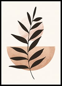 Abstract plant silhouette against circle and semicircle in beige-6