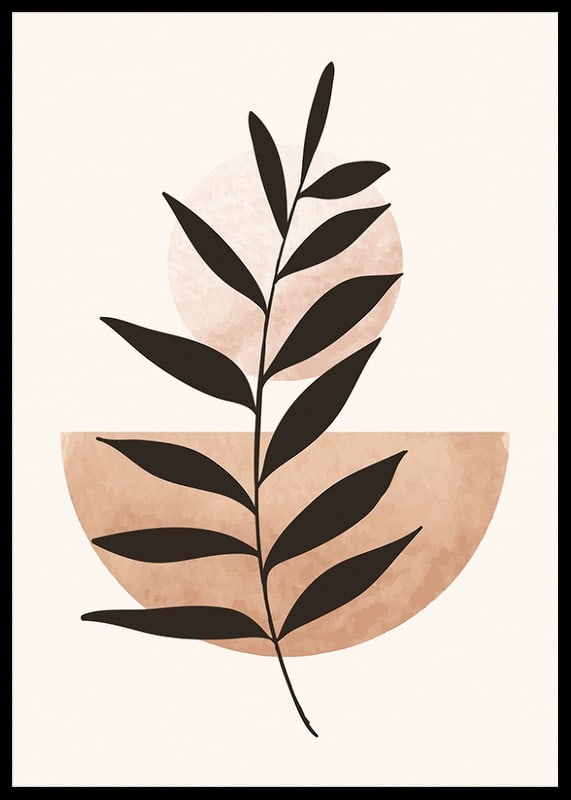 Abstract plant silhouette against circle and semicircle in beige-12