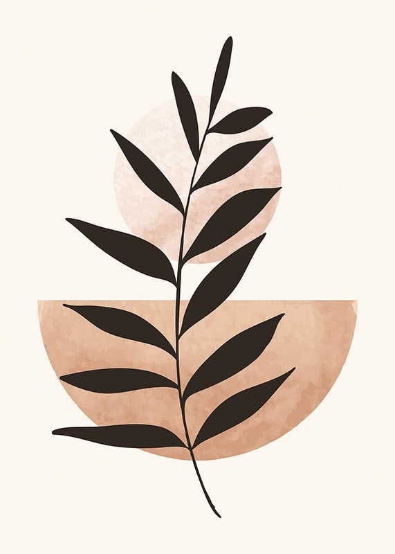 Abstract plant silhouette against circle and semicircle in beige-12