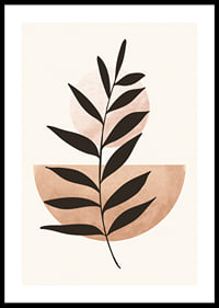 Abstract plant silhouette against circle and semicircle in beige-0