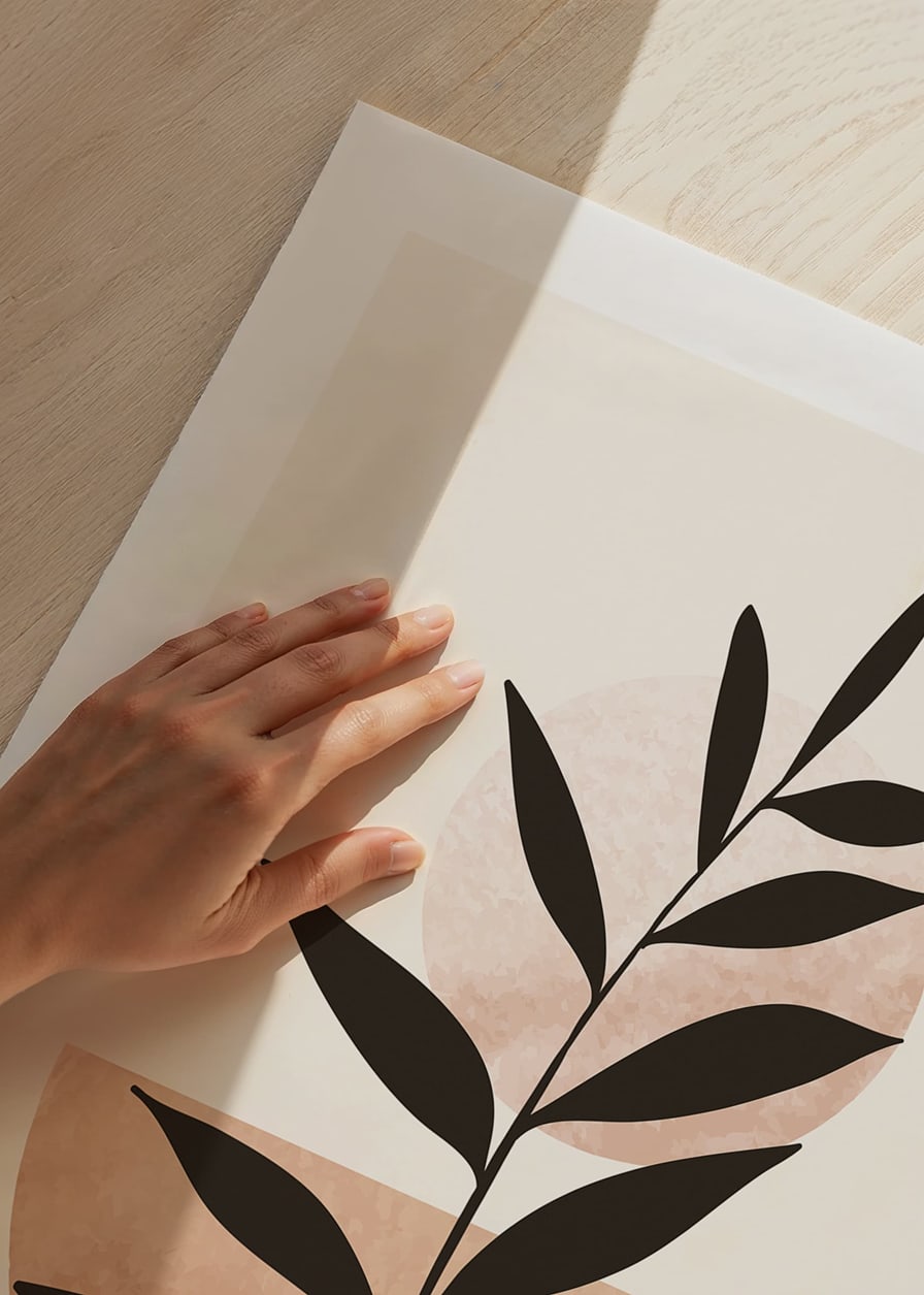 Abstract plant silhouette against circle and semicircle in beige-12