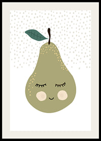 Illustrated green pear with face and calm expression-2