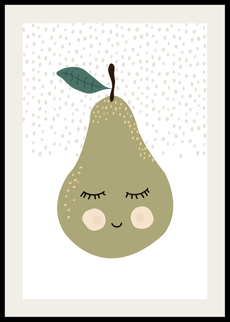 Illustrated green pear with face and calm expression-12
