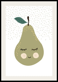 Ilustrowana zielona gruszka z twarzą i spokojnym wyrazem twarzy-2