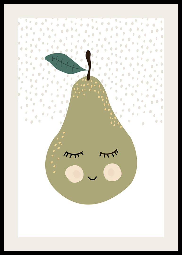 Ilustrowana zielona gruszka z twarzą i spokojnym wyrazem twarzy-12