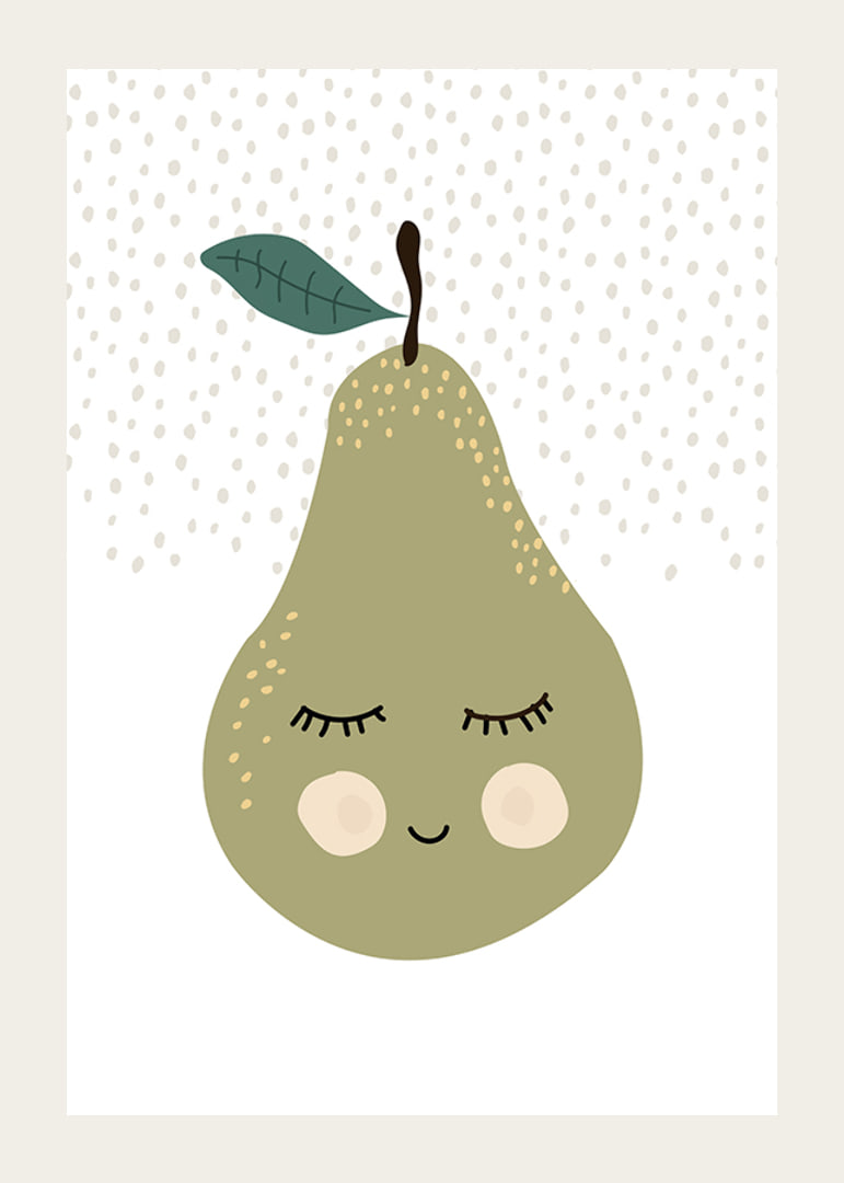 Illustrated green pear with face and calm expression-12