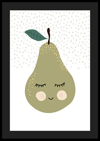 Illustrated green pear with face and calm expression-4