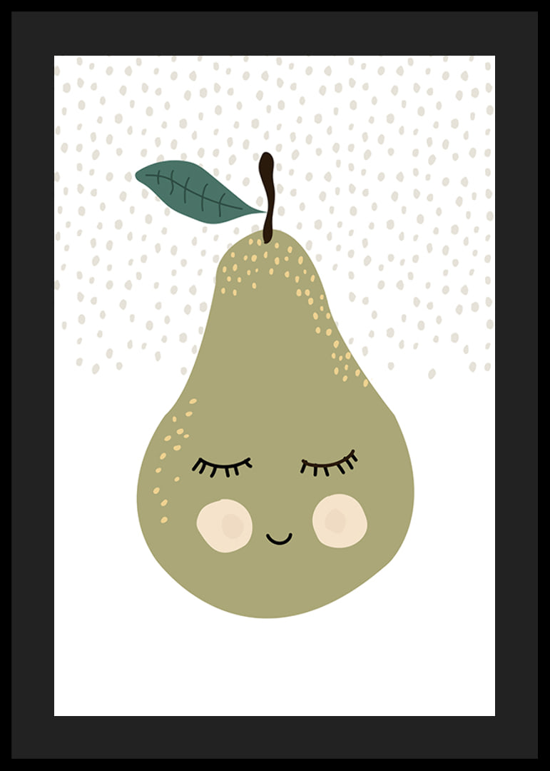 Illustrated green pear with face and calm expression-12