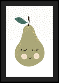 Ilustrowana zielona gruszka z twarzą i spokojnym wyrazem twarzy-4
