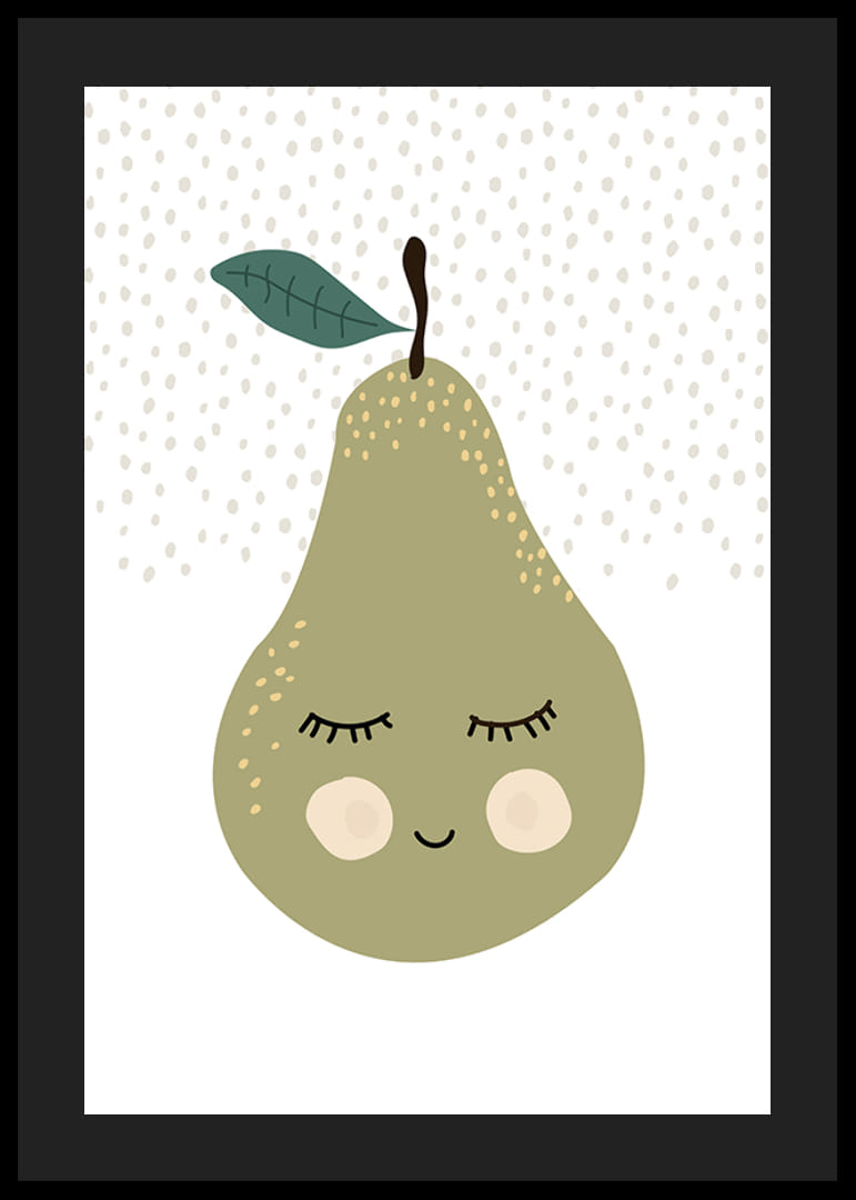 Ilustrowana zielona gruszka z twarzą i spokojnym wyrazem twarzy-12