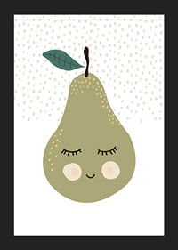Illustrated green pear with face and calm expression-5