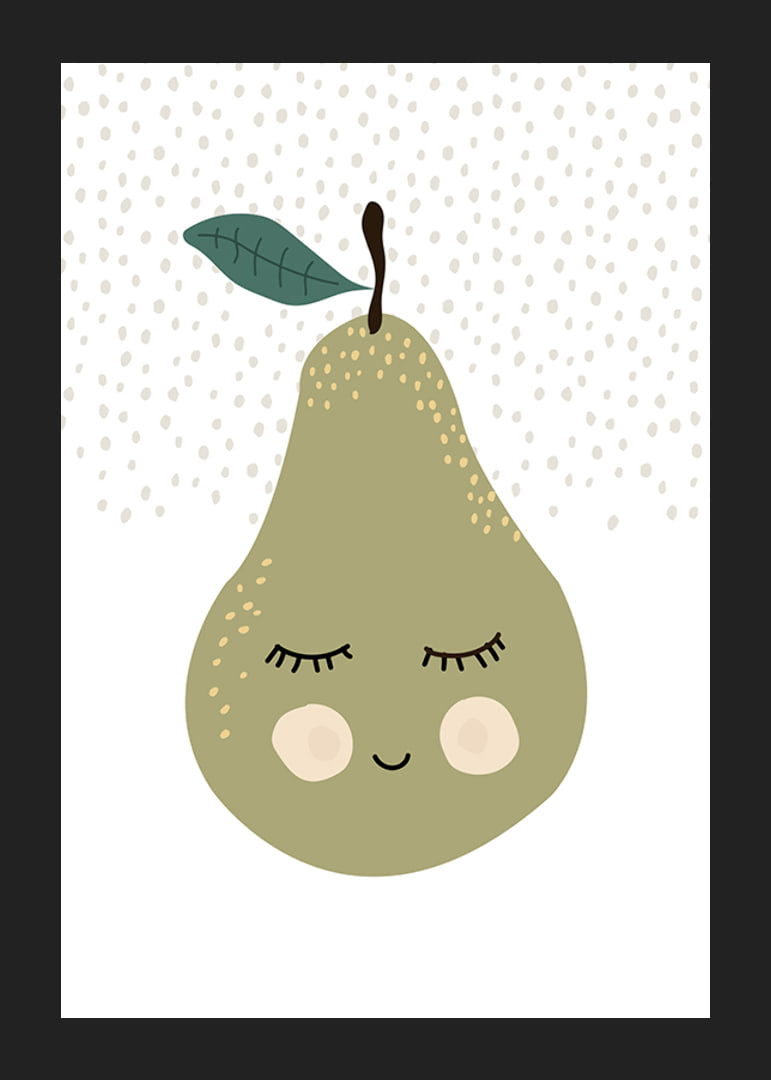 Illustrated green pear with face and calm expression-12