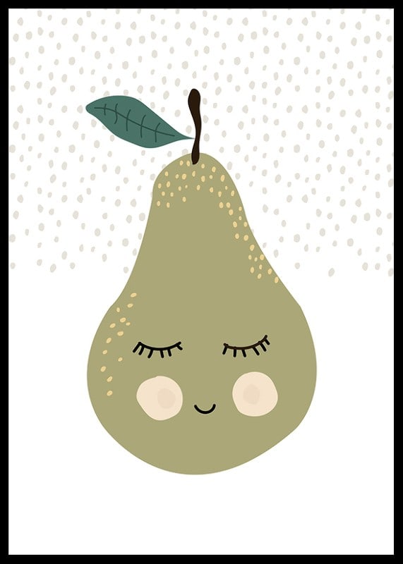 Illustrated green pear with face and calm expression-12