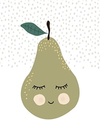 Illustrated green pear with face and calm expression-7