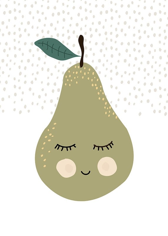 Illustrated green pear with face and calm expression-12