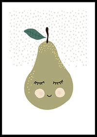 Illustrated green pear with face and calm expression-0