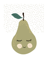 Illustrated green pear with face and calm expression-1