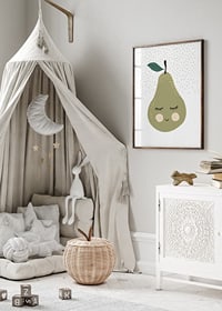Illustrated green pear with face and calm expression-8