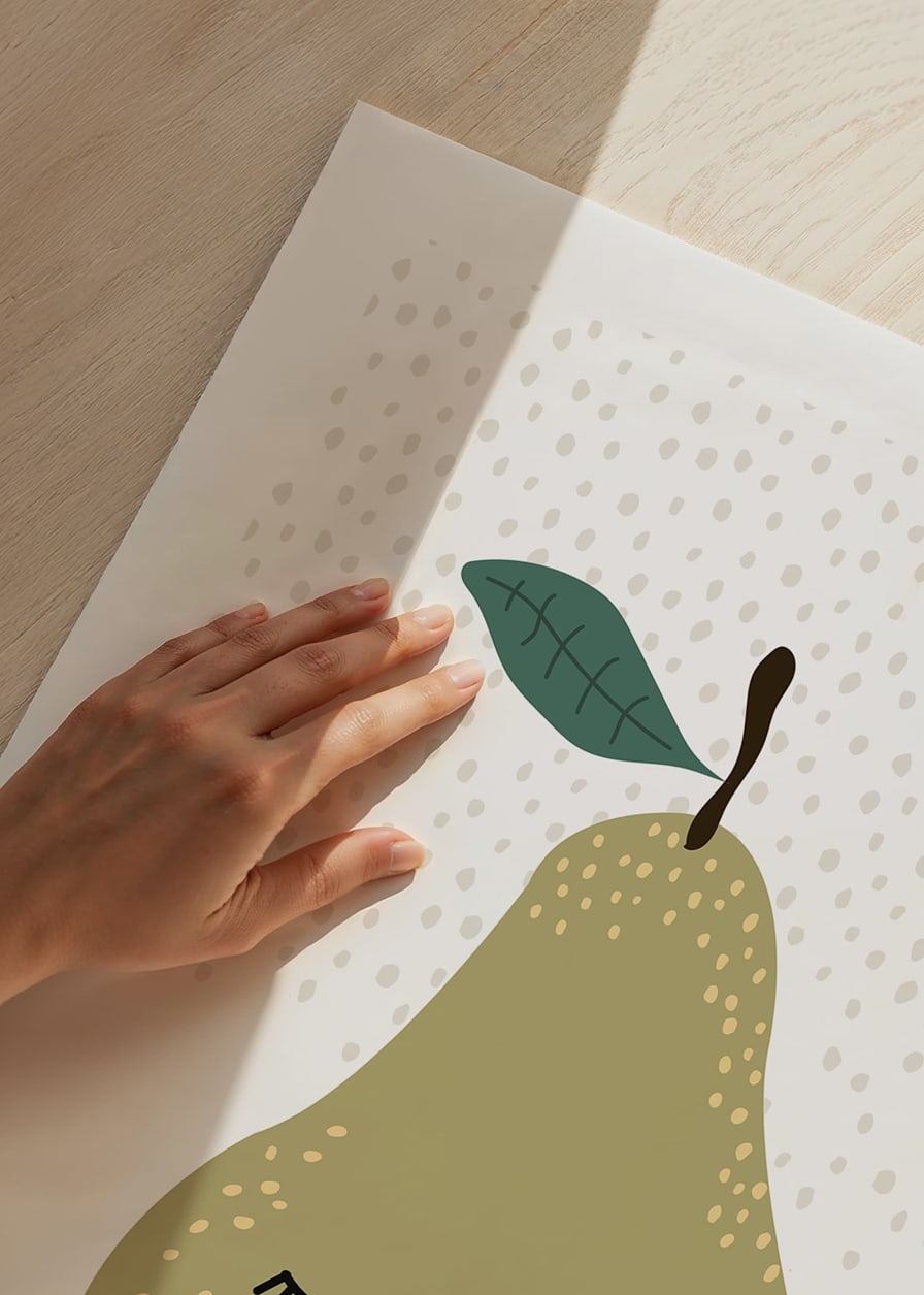 Illustrated green pear with face and calm expression-12