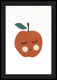 Manzana roja ilustrada con cara y hoja verde sobre fondo blanco.-4