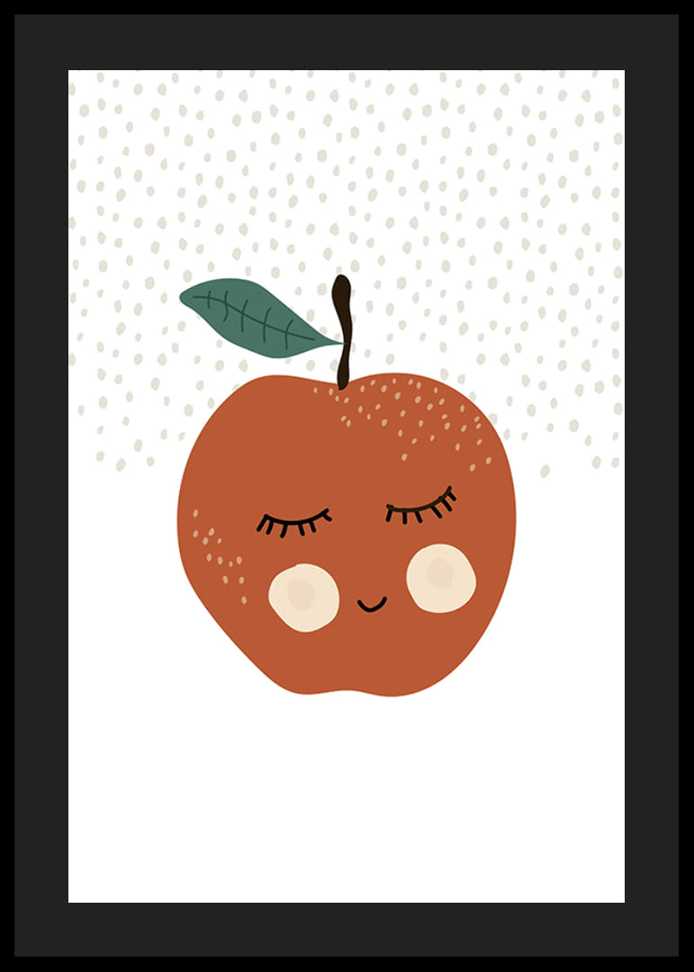 Manzana roja ilustrada con cara y hoja verde sobre fondo blanco.-12