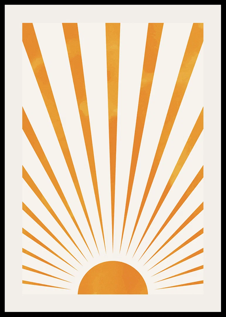Watercolor illustration of orange sun rays on light background-12