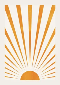 Watercolor illustration of orange sun rays on light background-3