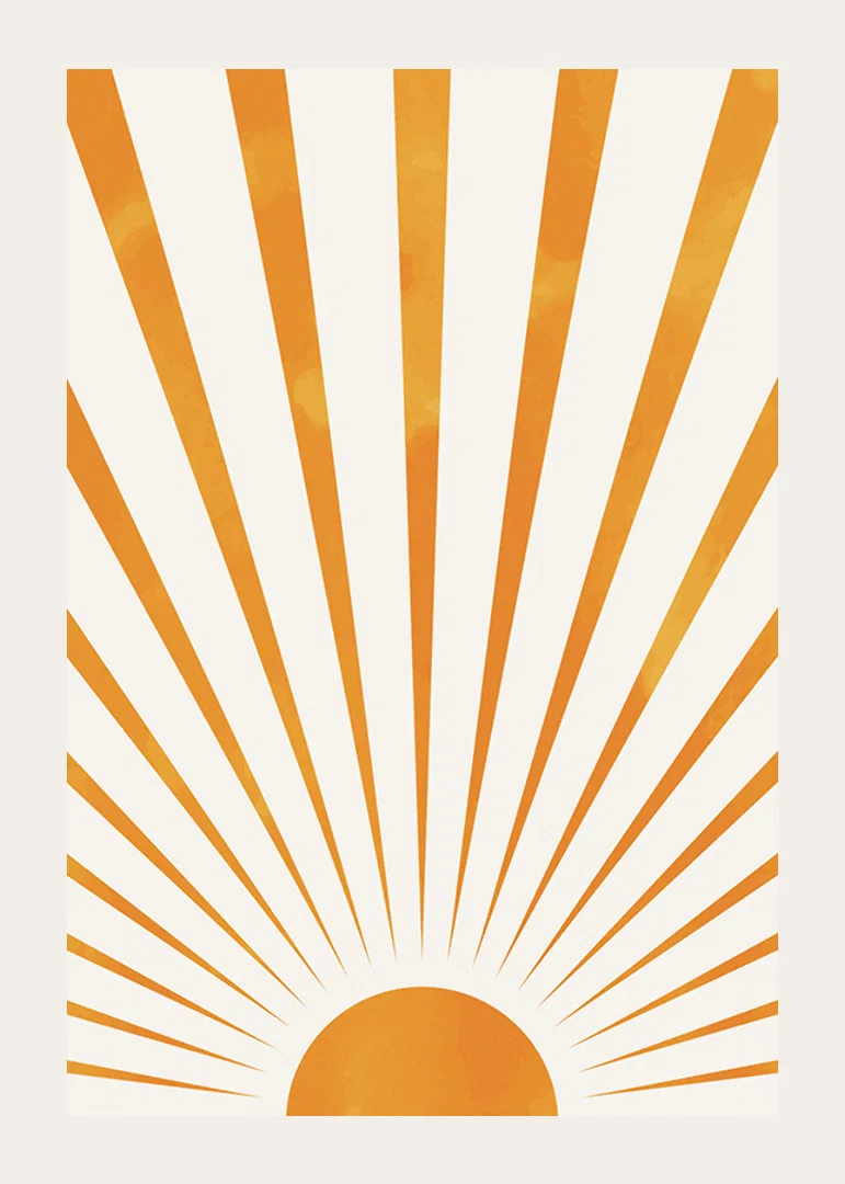 Watercolor illustration of orange sun rays on light background-12