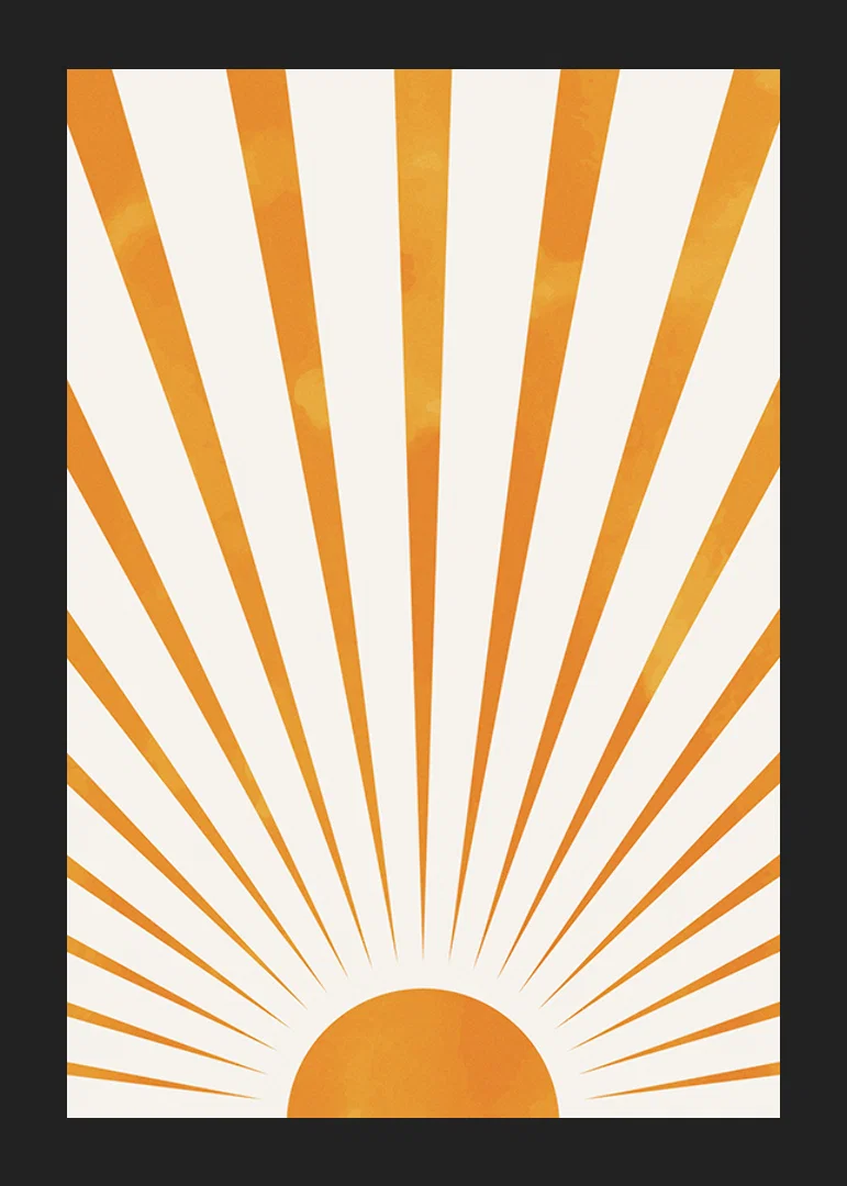 Watercolor illustration of orange sun rays on light background-12