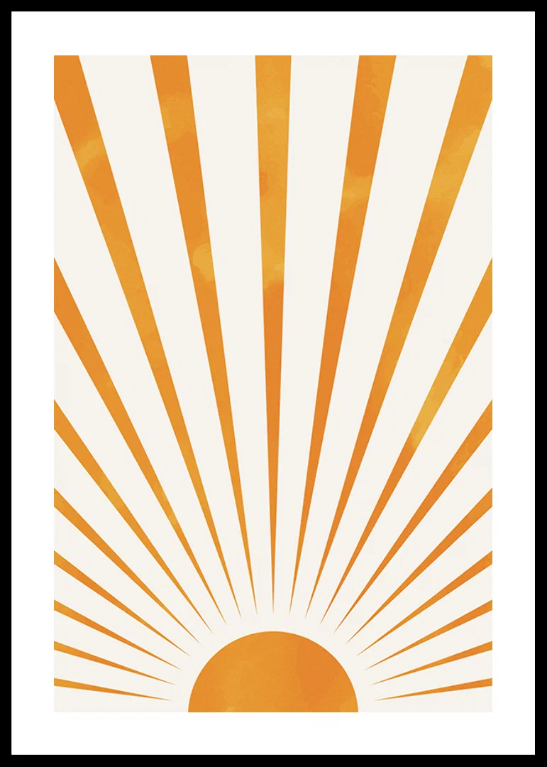 Watercolor illustration of orange sun rays on light background-12