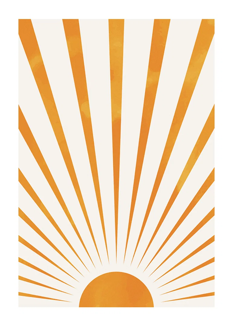 Watercolor illustration of orange sun rays on light background-12