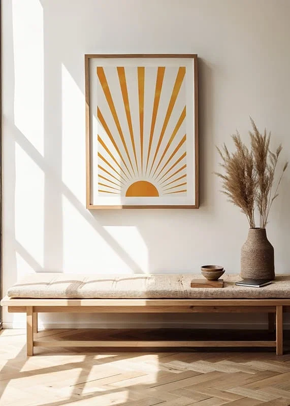 Watercolor illustration of orange sun rays on light background-12