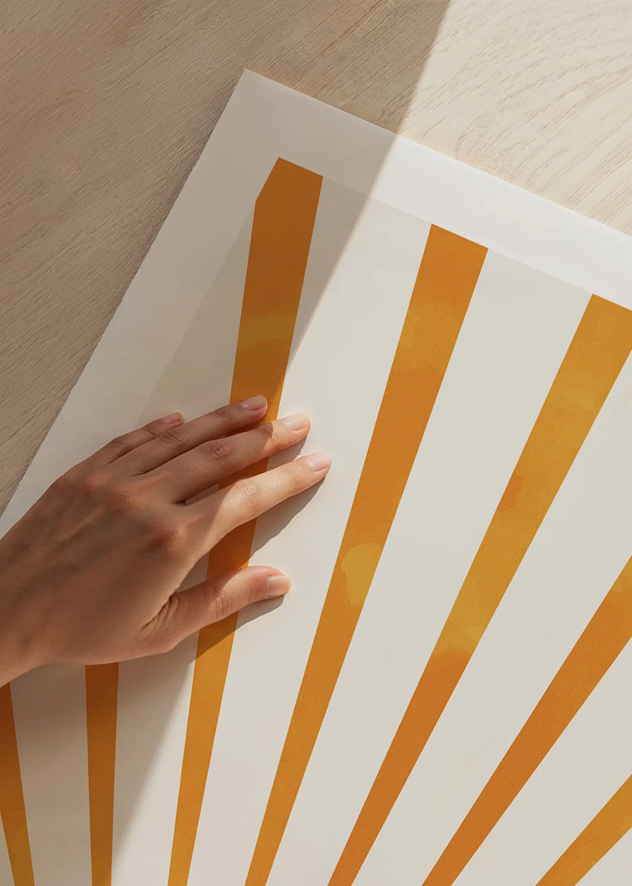 Watercolor illustration of orange sun rays on light background-12