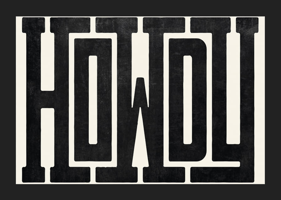 Grafische tekst in zwart vet, westers geïnspireerd lettertype op beige achtergrond-12