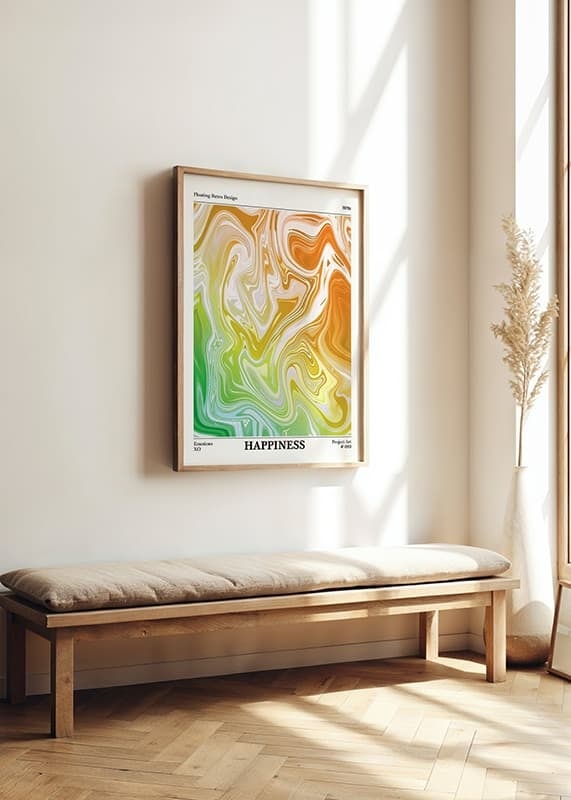 Abstract swirls in yellow, orange and green on white background-12