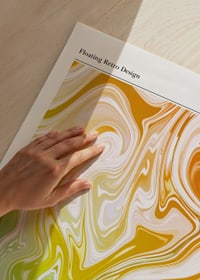 Abstract swirls in yellow, orange and green on white background-3