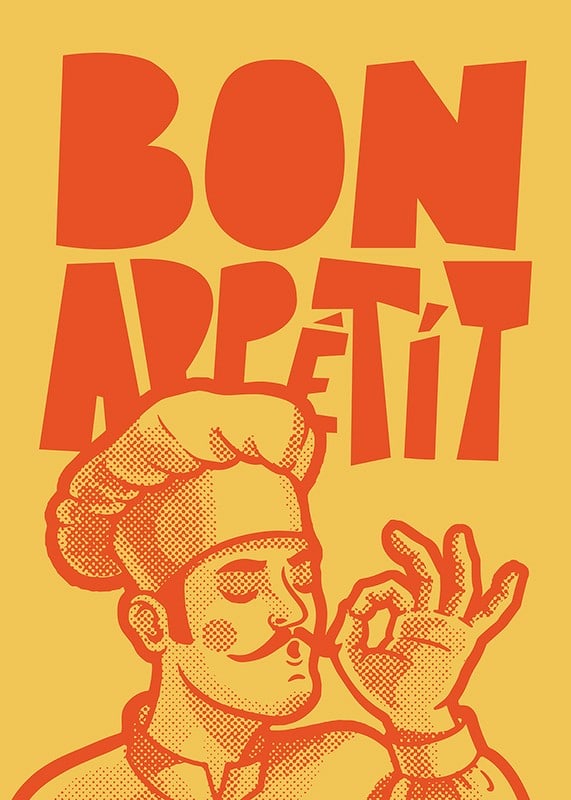 Illustrated chef with chef's hat and the text Bon Appétit-12