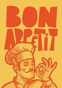 Illustrerad kock med kockmössa och texten Bon Appétit-7