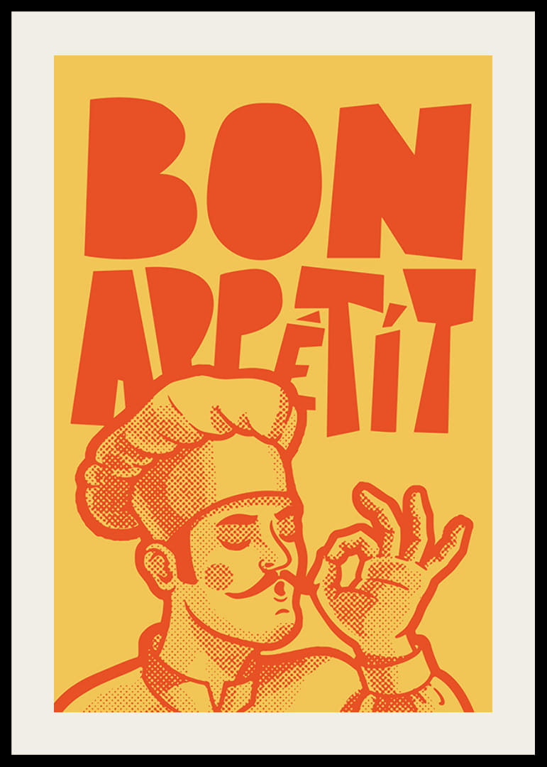 Bucătar ilustrat cu pălărie de bucătar și textul Poftă bună-12