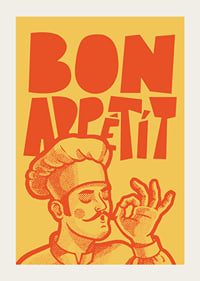 Illustrated chef with chef's hat and the text Bon Appétit-3