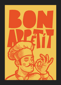 Bucătar ilustrat cu pălărie de bucătar și textul Poftă bună-5