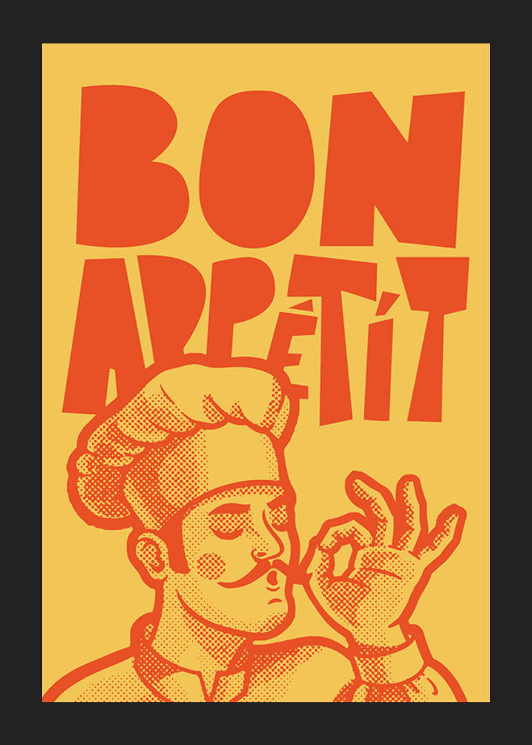 Bucătar ilustrat cu pălărie de bucătar și textul Poftă bună-12