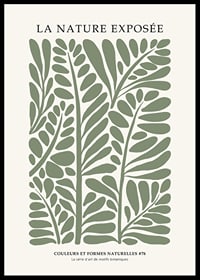 Abstract green leaf shapes in graphic style on beige background-0