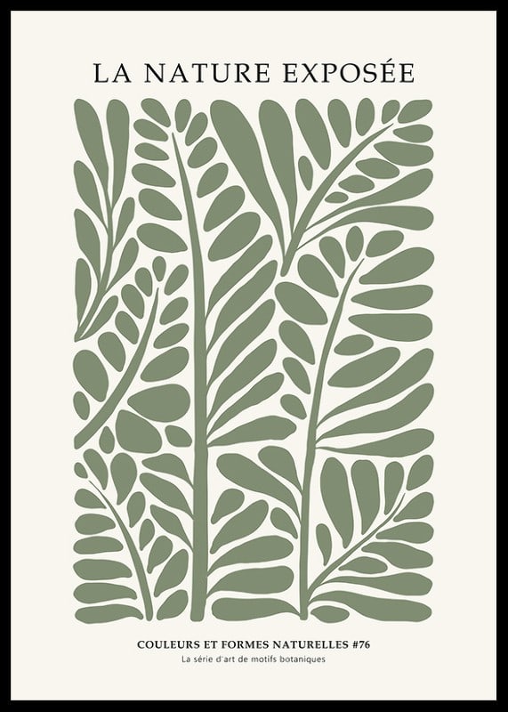 Abstract green leaf shapes in graphic style on beige background-12