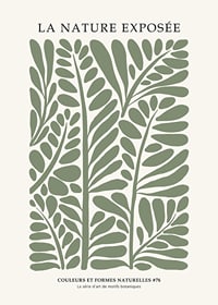 Abstract green leaf shapes in graphic style on beige background-1