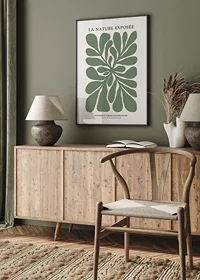 Grafisk illustration av gröna bladformer på beige bakgrund-2