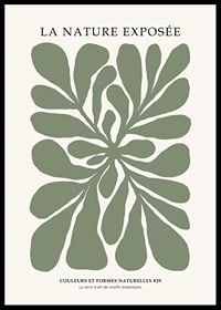 Graphic illustration of green leaf shapes on beige background-0