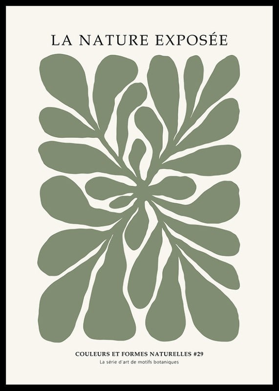 Graphic illustration of green leaf shapes on beige background-12